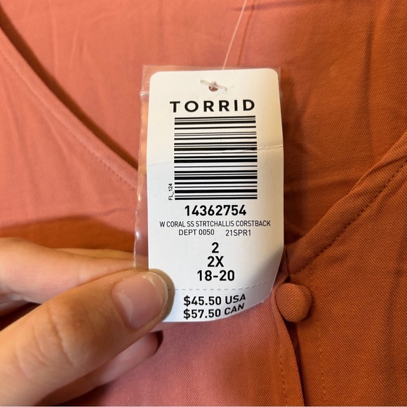 NWT Torrid Coral Button Up Blouse with Corset Back Size 2 - Picture 5 of 8
